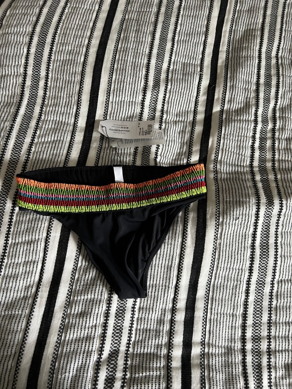 Peixoto Black Bikini Bottom with Neon Stripe Waistband
